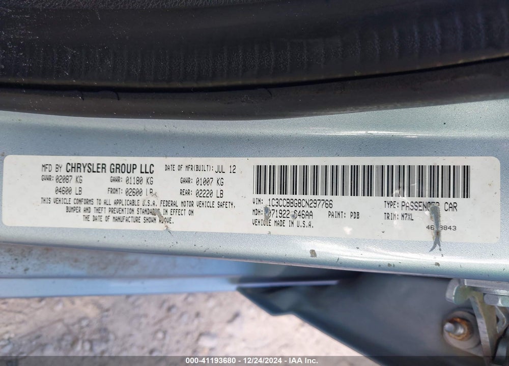 2012 CHRYSLER 200 TOURING VIN: 1C3CCBBG8CN297766