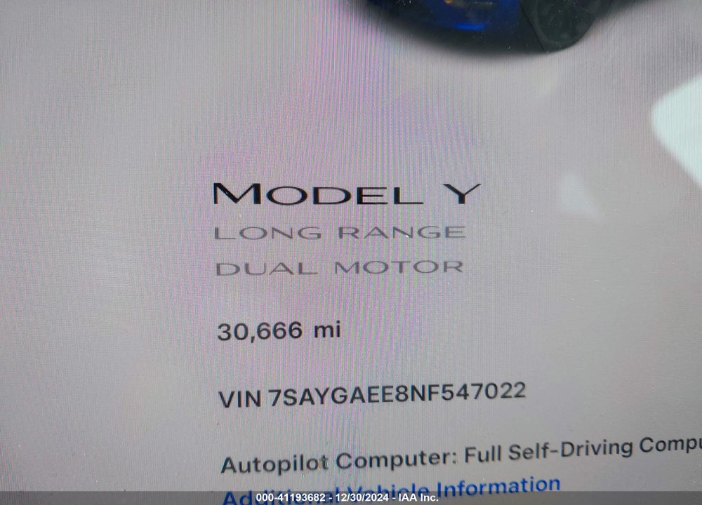 2022 TESLA MODEL Y LONG RANGE DUAL MOTOR ALL-WHEEL DRIVE VIN: 7SAYGAEE8NF547022