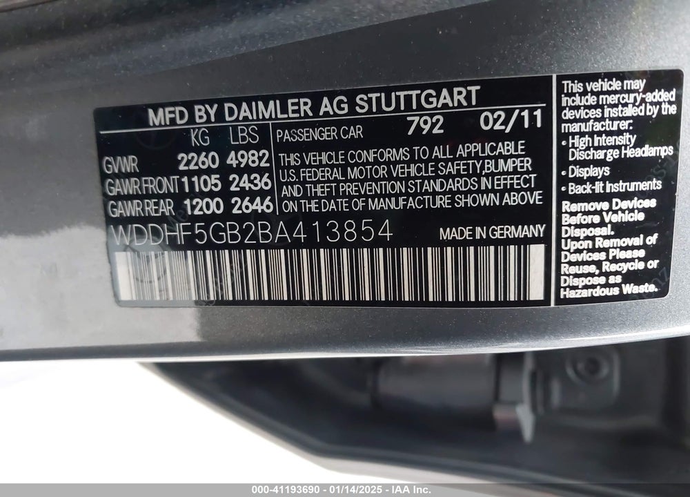 2011 MERCEDES-BENZ E 350 VIN: WDDHF5GB2BA413854