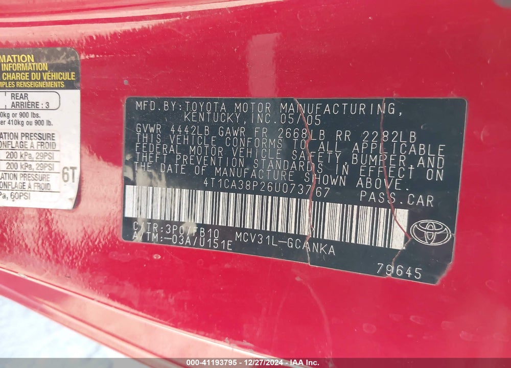 2006 TOYOTA CAMRY SOLARA SE V6 VIN: 4T1CA38P26U073767