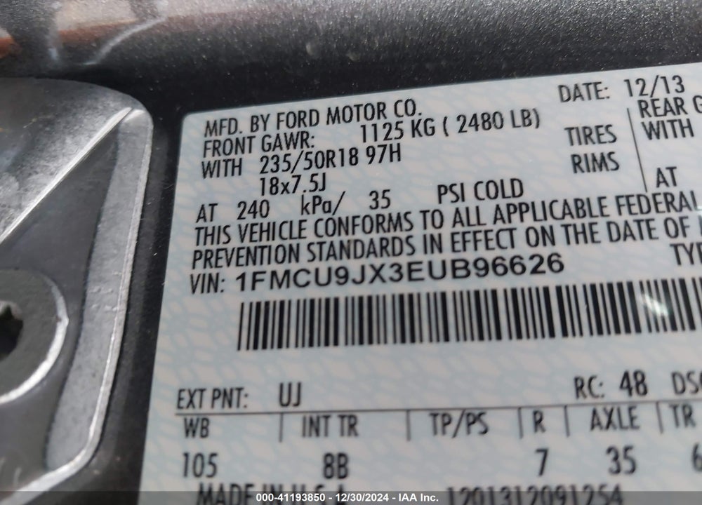 2014 FORD ESCAPE TITANIUM VIN: 1FMCU9JX3EUB96626
