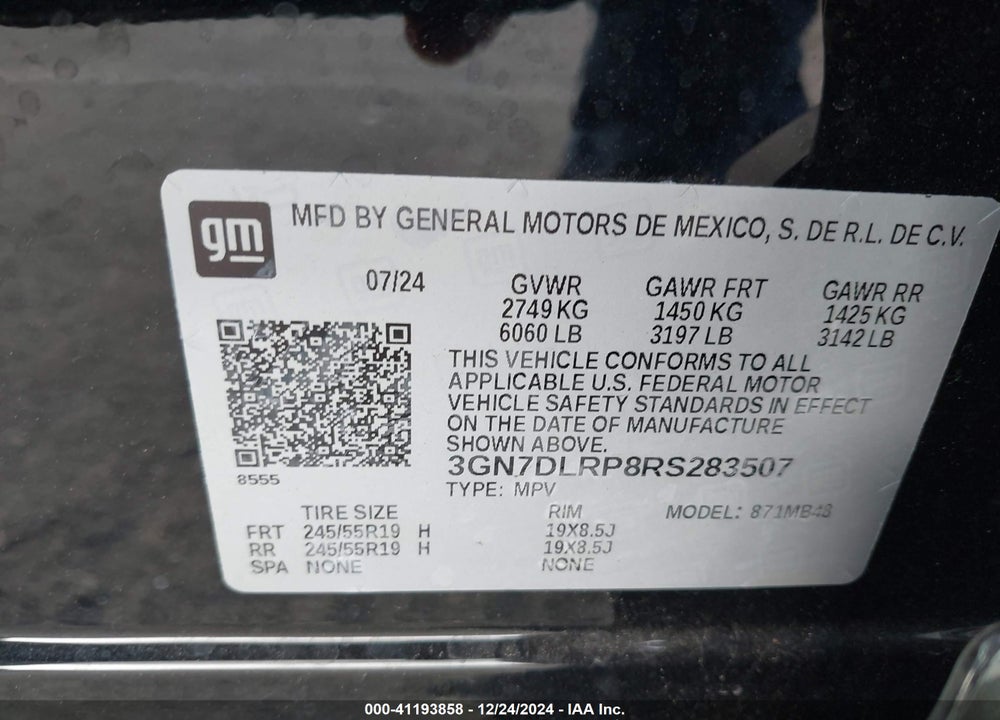 2024 CHEVROLET EQUINOX EV LT VIN: 3GN7DLRP8RS283507