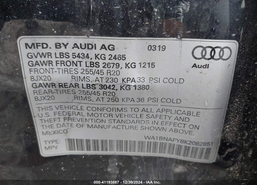 2019 AUDI Q5 VIN: WA1BNAFY8K2082851
