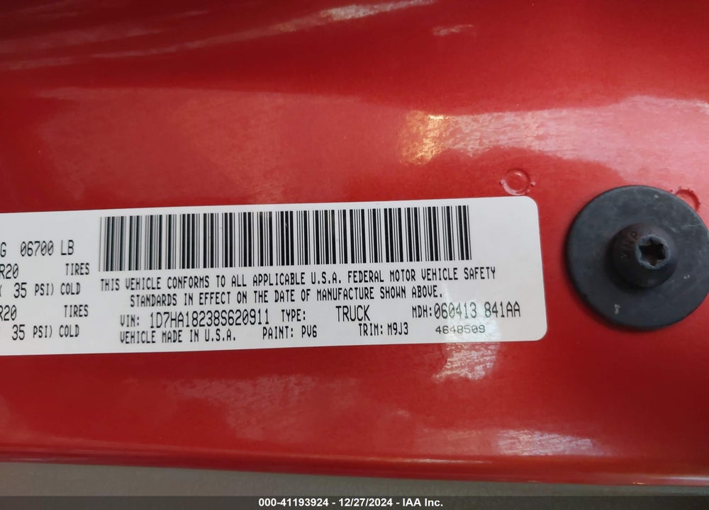 2008 DODGE RAM 1500 SLT VIN: 1D7HA18238S620911