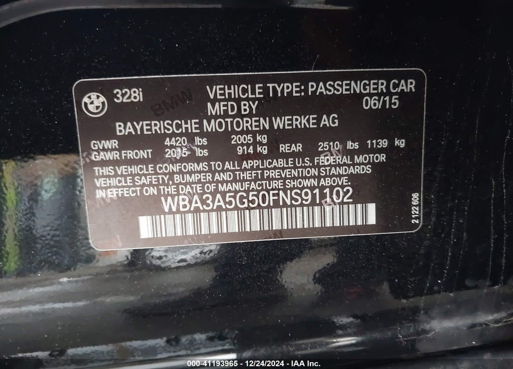 2015 BMW 328I VIN: WBA3A5G50FNS91102