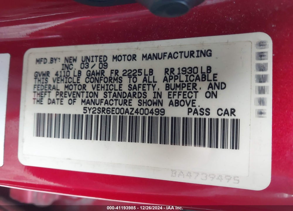 2010 PONTIAC VIBE GT VIN: 5Y2SR6E00AZ400499