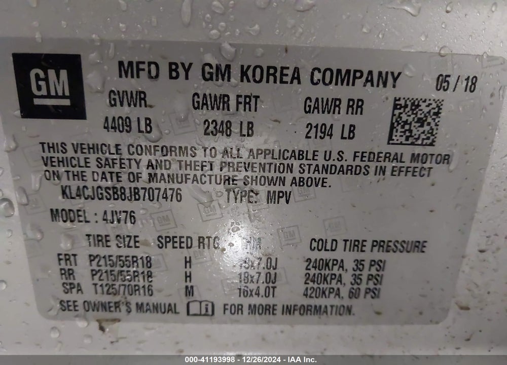 2018 BUICK ENCORE ESSENCE VIN: KL4CJGSB8JB707476