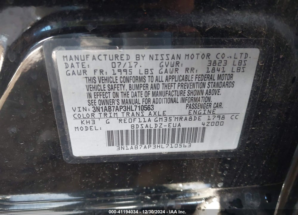2017 NISSAN SENTRA VIN: 3N1AB7AP3HL710563