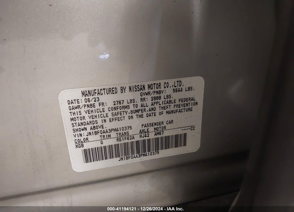 2023 NISSAN ARIYA VENTURE+ VIN: JN1BF0AA3PM410375