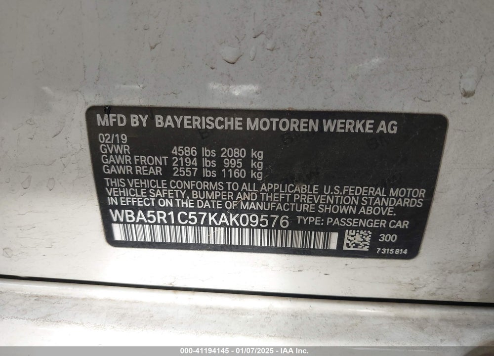 2019 BMW 330I VIN: WBA5R1C57KAK09576