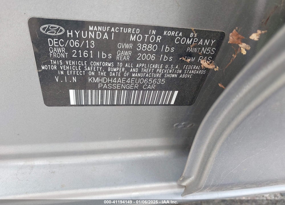 2014 HYUNDAI ELANTRA LIMITED VIN: KMHDH4AE4EU065635