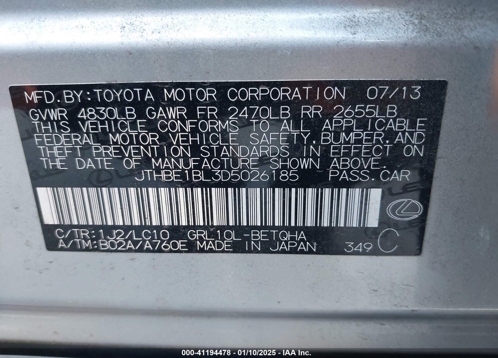 2013 LEXUS GS 350 VIN: JTHBE1BL3D5026185