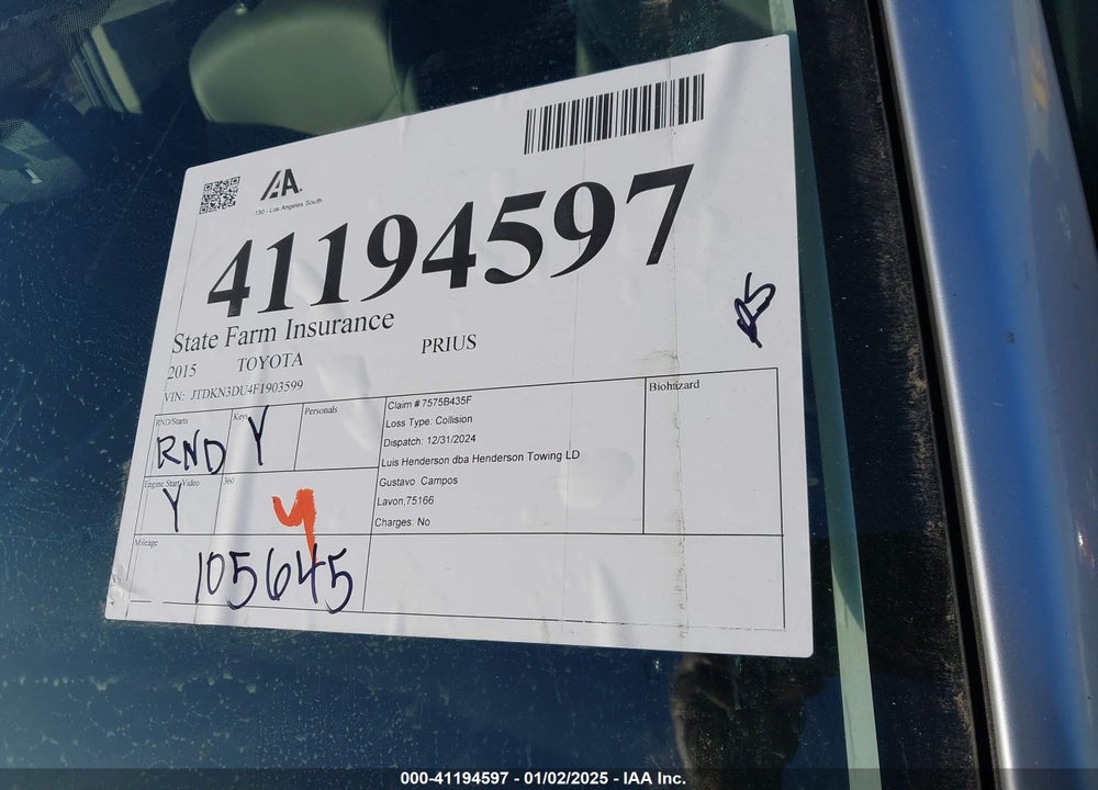 2015 TOYOTA PRIUS FOUR VIN: JTDKN3DU4F1903599
