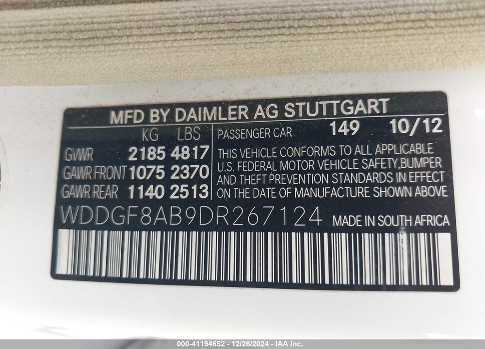 2013 MERCEDES-BENZ C 300 LUXURY 4MATIC/SPORT 4MATIC VIN: WDDGF8AB9DR267124