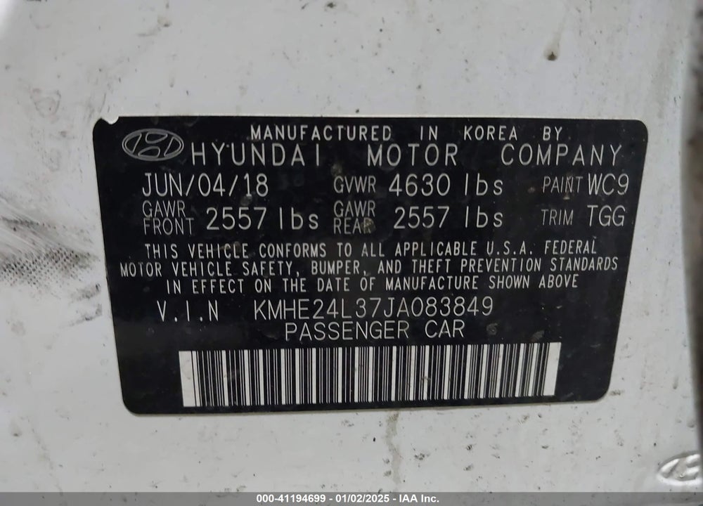 2018 HYUNDAI SONATA HYBRID VIN: KMHE24L37JA083849