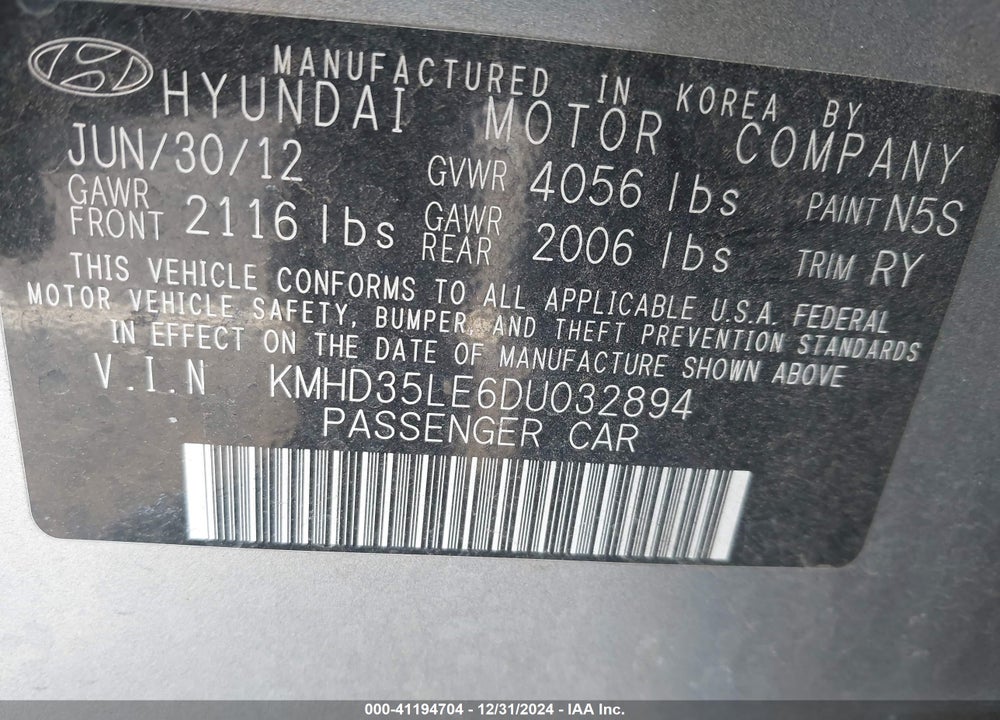 2013 HYUNDAI ELANTRA GT VIN: KMHD35LE6DU032894