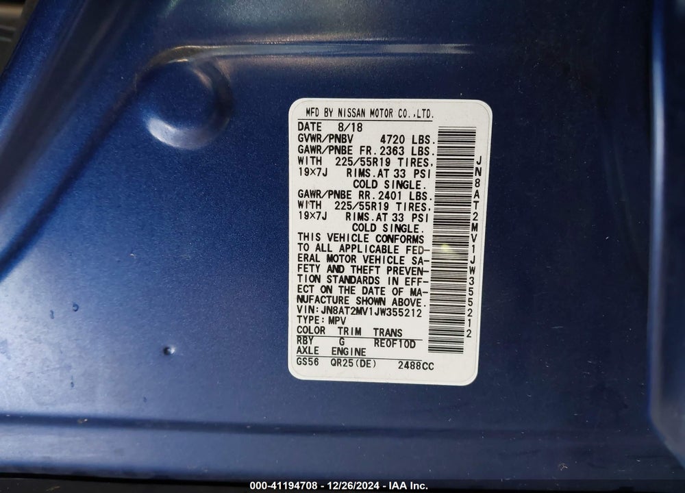 2018 NISSAN ROGUE SL VIN: JN8AT2MV1JW355212