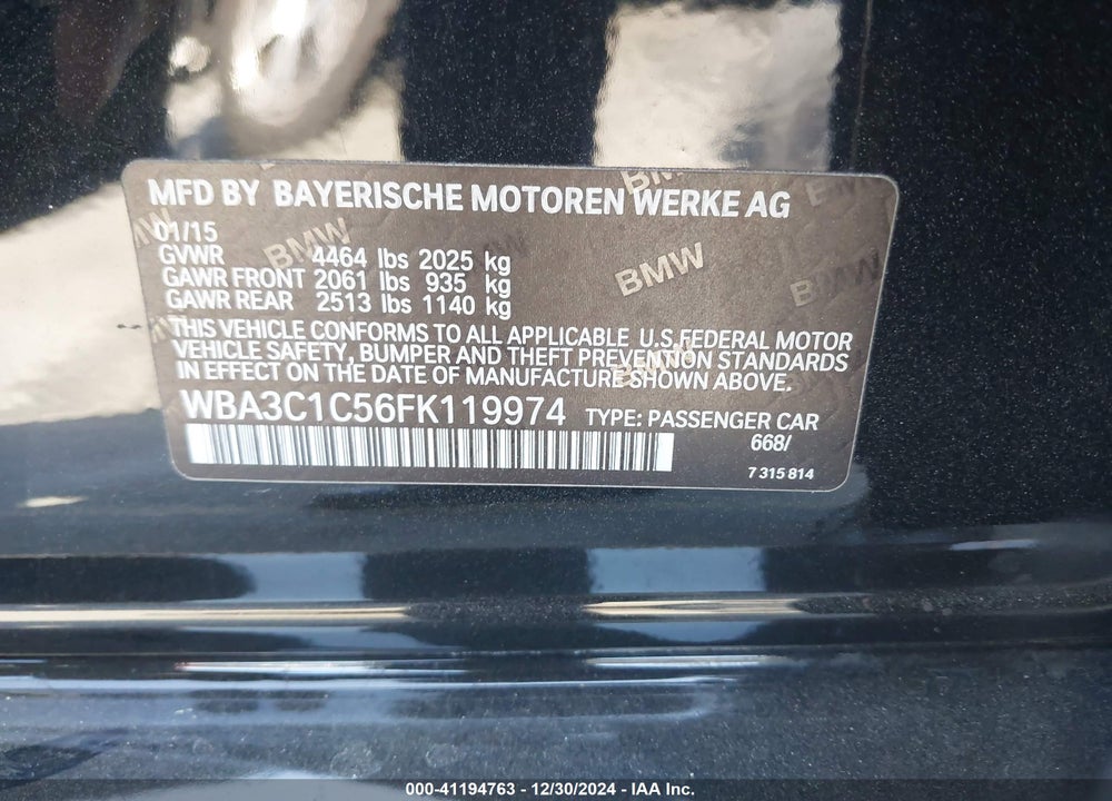 2015 BMW 328I VIN: WBA3C1C56FK119974