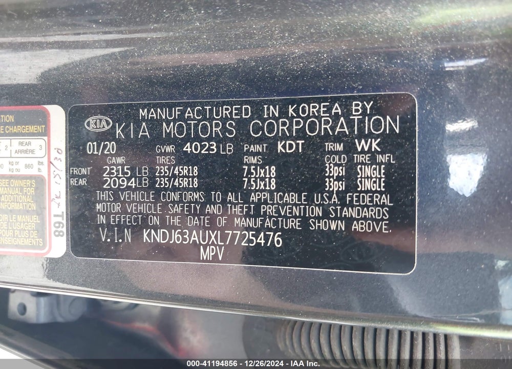2020 KIA SOUL GT LINE VIN: KNDJ63AUXL7725476