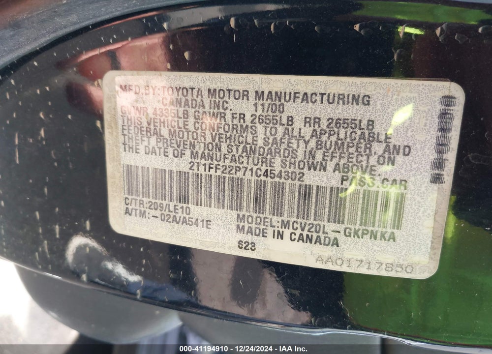 2001 TOYOTA CAMRY SOLARA SLE V6 VIN: 2T1FF22P71C454302