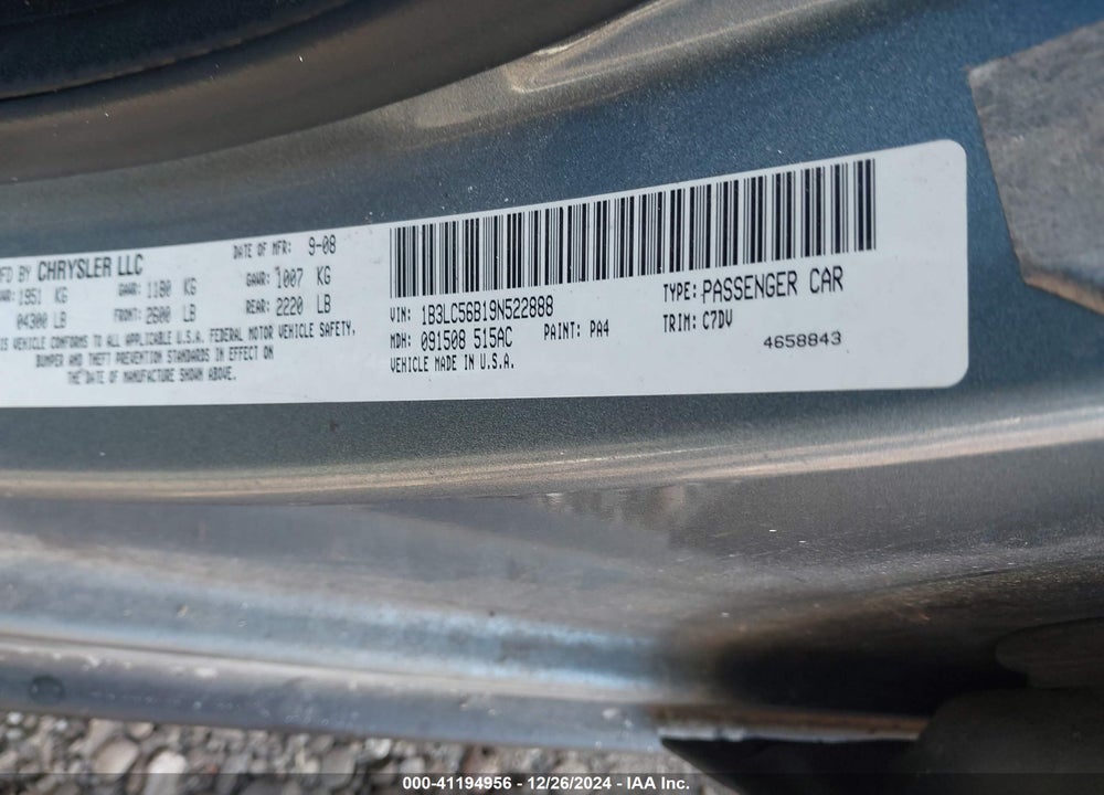 2009 DODGE AVENGER VIN: 1B3LC56B19N522888