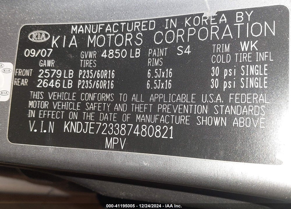 2008 KIA SPORTAGE LX V6 VIN: KNDJE723387480821