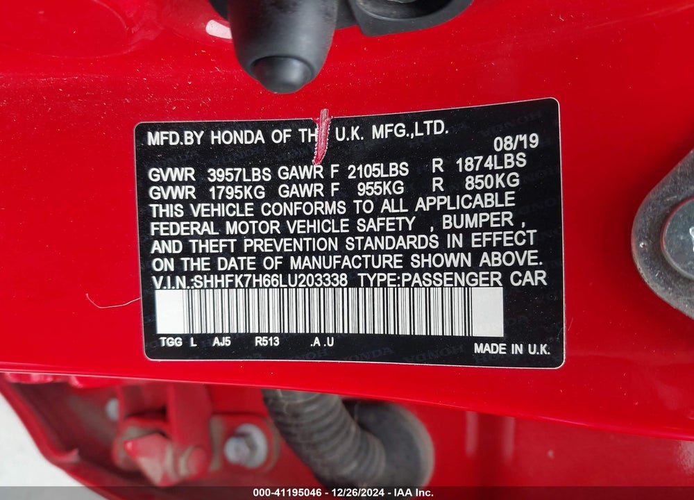 2020 HONDA CIVIC EX VIN: SHHFK7H66LU203338