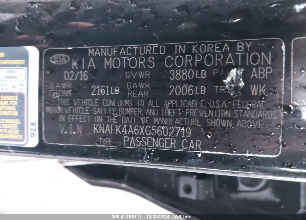 2016 KIA FORTE LX VIN: KNAFK4A6XG5602719
