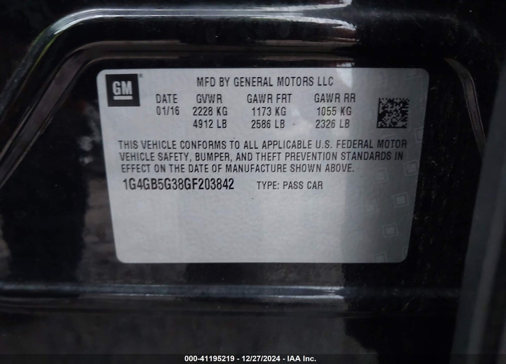 2016 BUICK LACROSSE VIN: 1G4GB5G38GF203842
