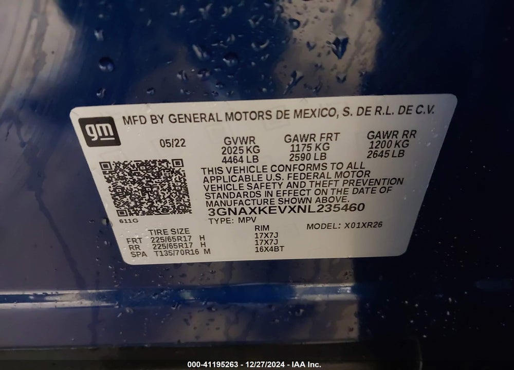 2022 CHEVROLET EQUINOX FWD LT VIN: 3GNAXKEVXNL235460