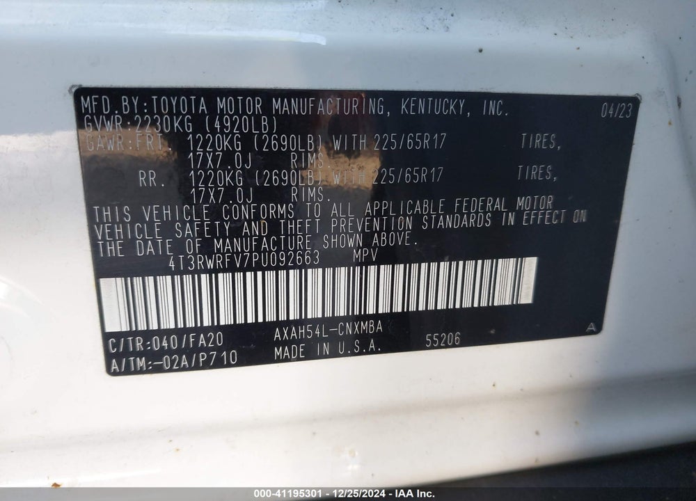 2023 TOYOTA RAV4 HYBRID XLE VIN: 4T3RWRFV7PU092663