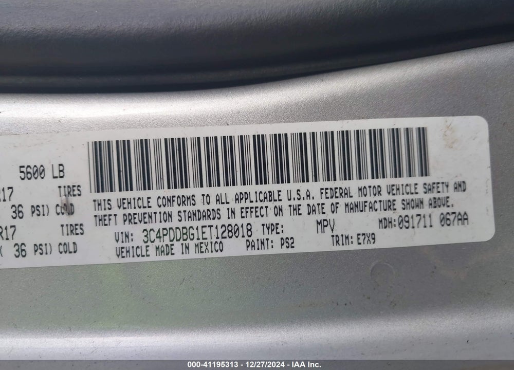 2014 DODGE JOURNEY SXT VIN: 3C4PDDBG1ET128018