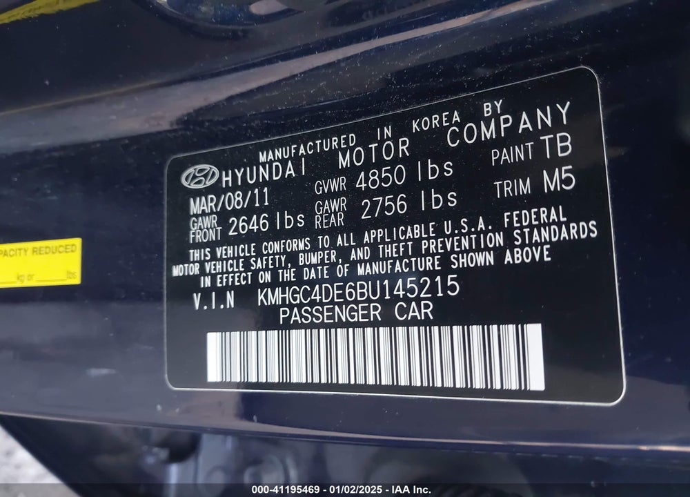 2011 HYUNDAI GENESIS 3.8 VIN: KMHGC4DE6BU145215