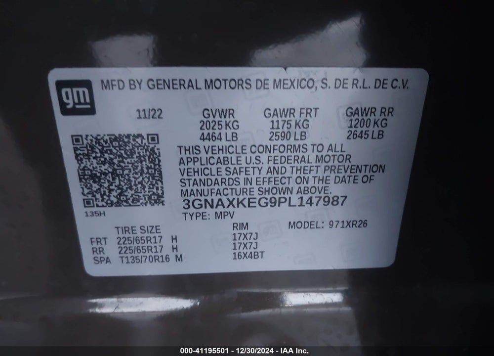 2023 CHEVROLET EQUINOX FWD LT VIN: 3GNAXKEG9PL147987
