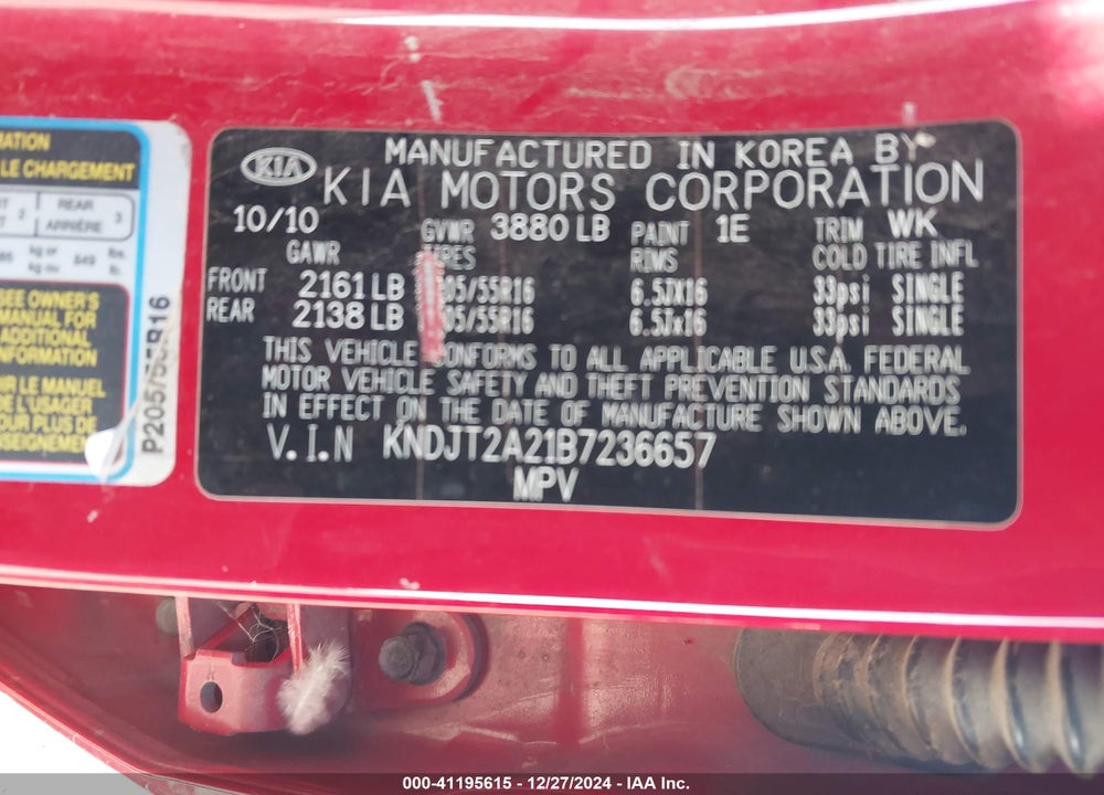 2011 KIA SOUL VIN: KNDJT2A21B7236657