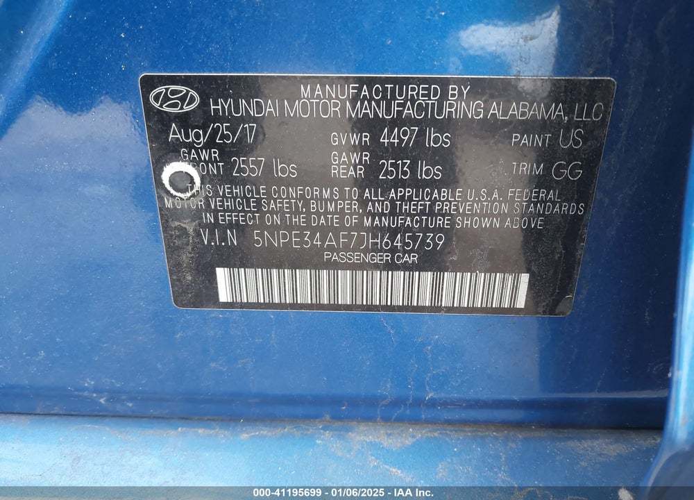 2018 HYUNDAI SONATA VIN: 5NPE34AF7JH645739