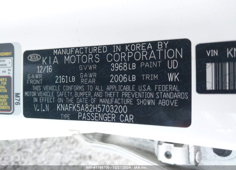 2017 KIA FORTE LX VIN: KNAFK5A82H5703200