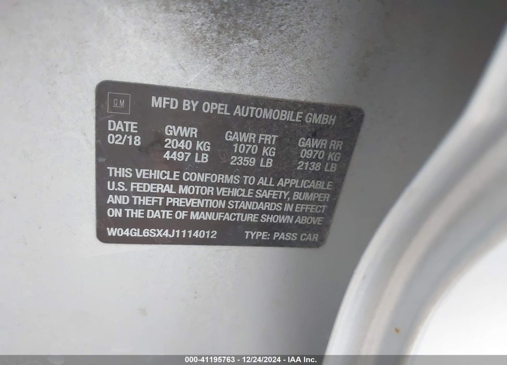 2018 BUICK REGAL SPORTBACK VIN: W04GL6SX4J1114012