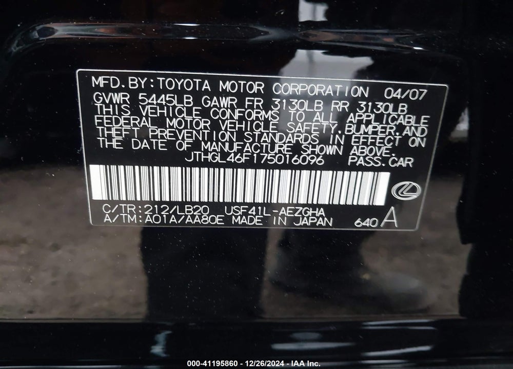 2007 LEXUS LS 460 L VIN: JTHGL46F175016096