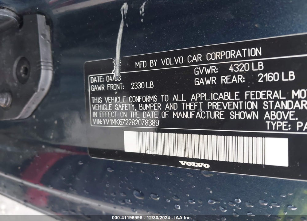 2008 VOLVO C30 VIN: YV1MK672282078389
