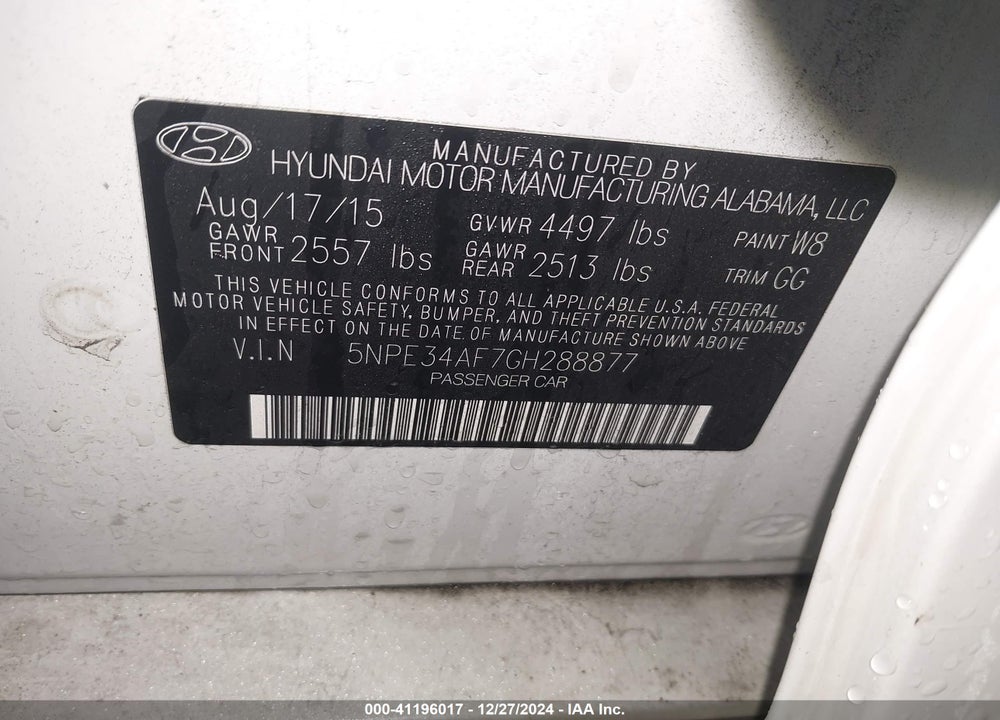 2016 HYUNDAI SONATA LIMITED VIN: 5NPE34AF7GH288877