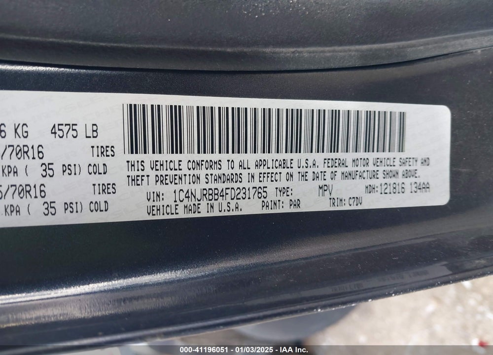 2015 JEEP PATRIOT SPORT VIN: 1C4NJRBB4FD231765