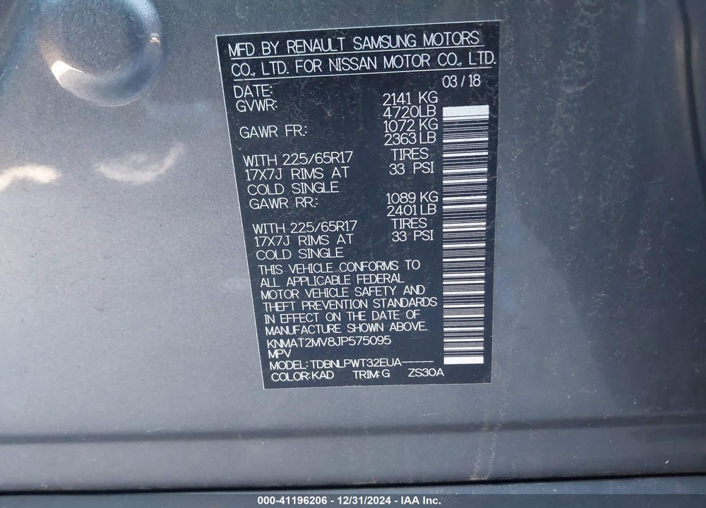 2018 NISSAN ROGUE S VIN: KNMAT2MV8JP575095