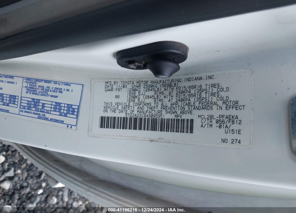 2004 TOYOTA SIENNA LE VIN: 5TDZA23C84S095951