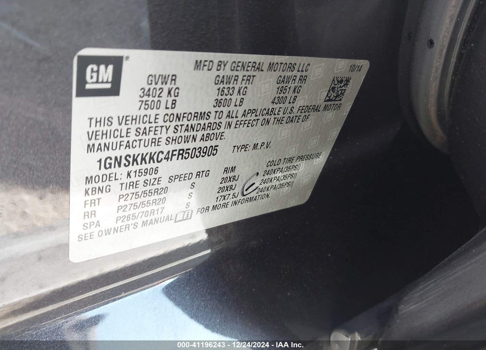2015 CHEVROLET SUBURBAN 1500 LTZ VIN: 1GNSKKKC4FR503905