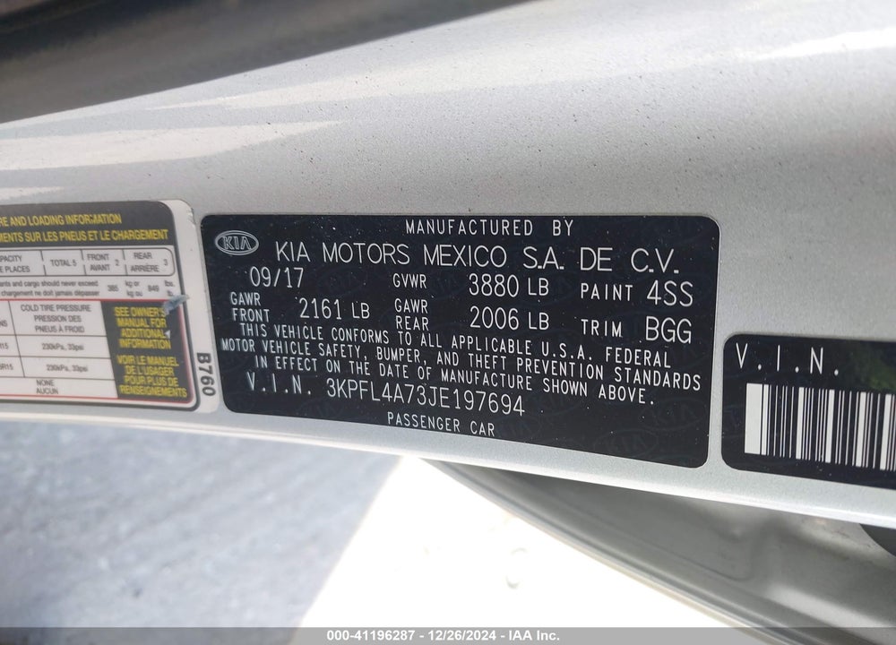 2018 KIA FORTE LX VIN: 3KPFL4A73JE197694