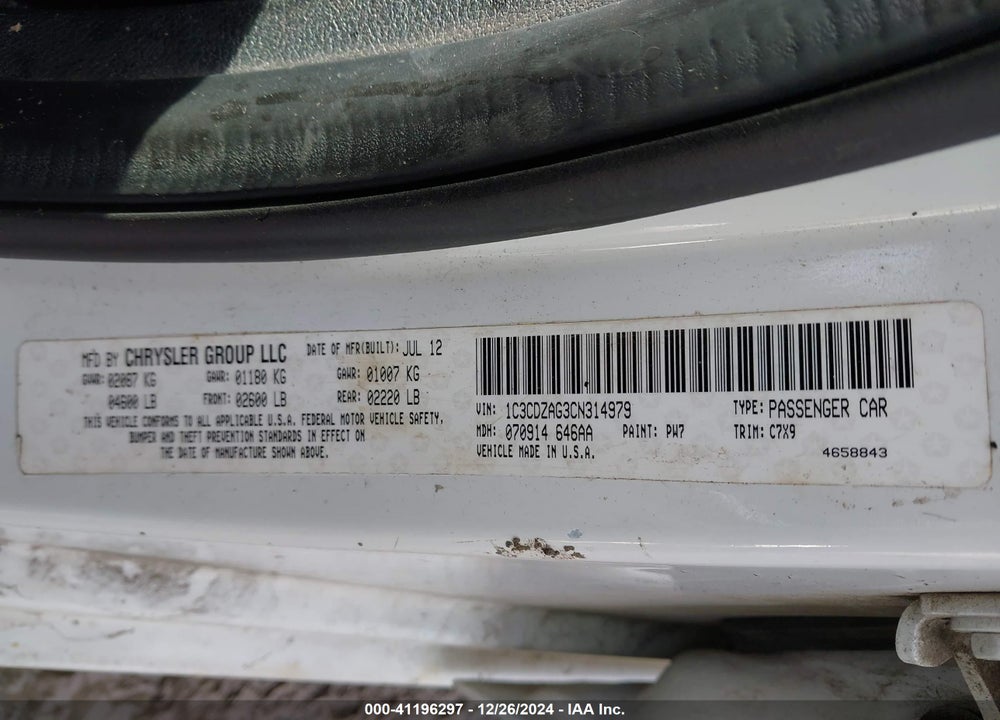 2012 DODGE AVENGER SE VIN: 1C3CDZAG3CN314979