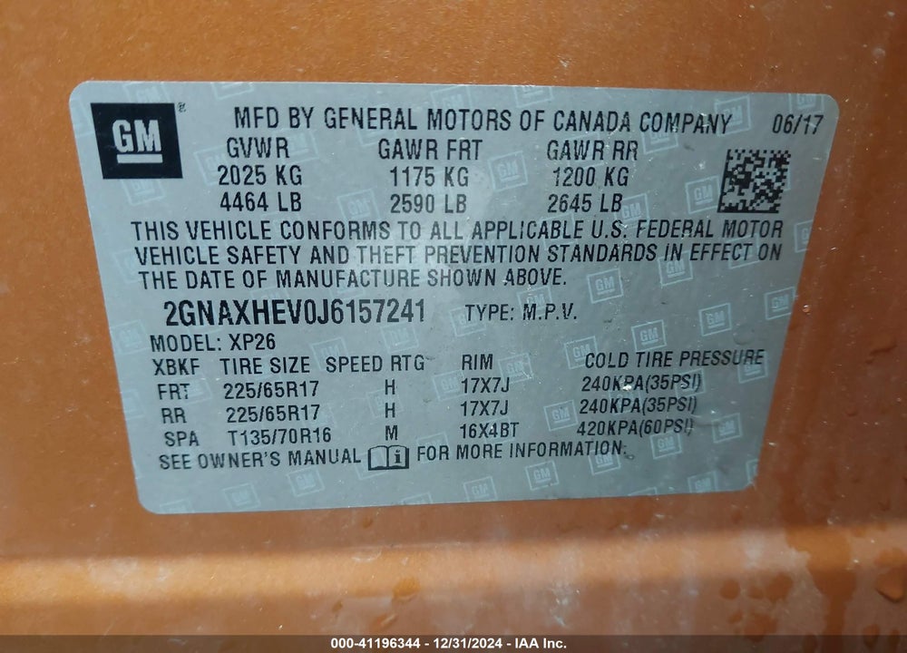 2018 CHEVROLET EQUINOX LS VIN: 2GNAXHEV0J6157241