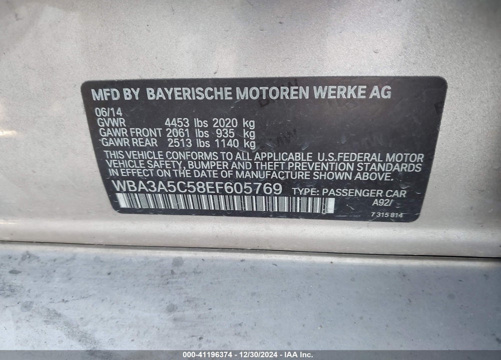 2014 BMW 328 VIN: WBA3A5C58EF605769