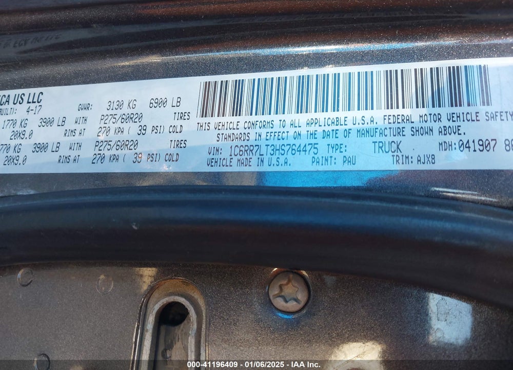 2017 RAM 1500 VIN: 1C6RR7LT3HS764475